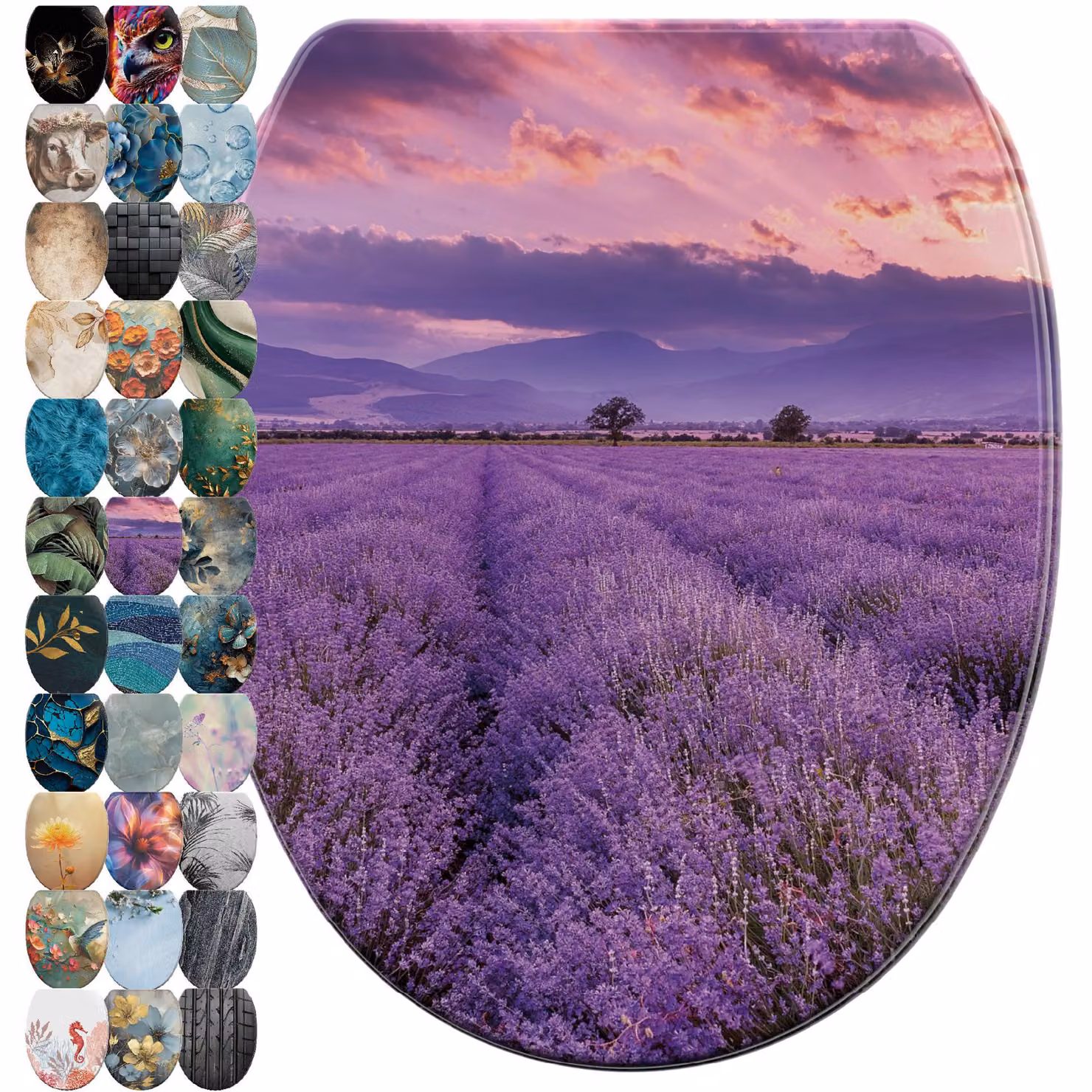 Sedile per WC SANILO® con chiusura ammortizzata e sgancio rapido color lavanda, coperchio per WC direttamente dal produttore, sedile per WC, sedile per WC, coperchio per WC, sedile per WC