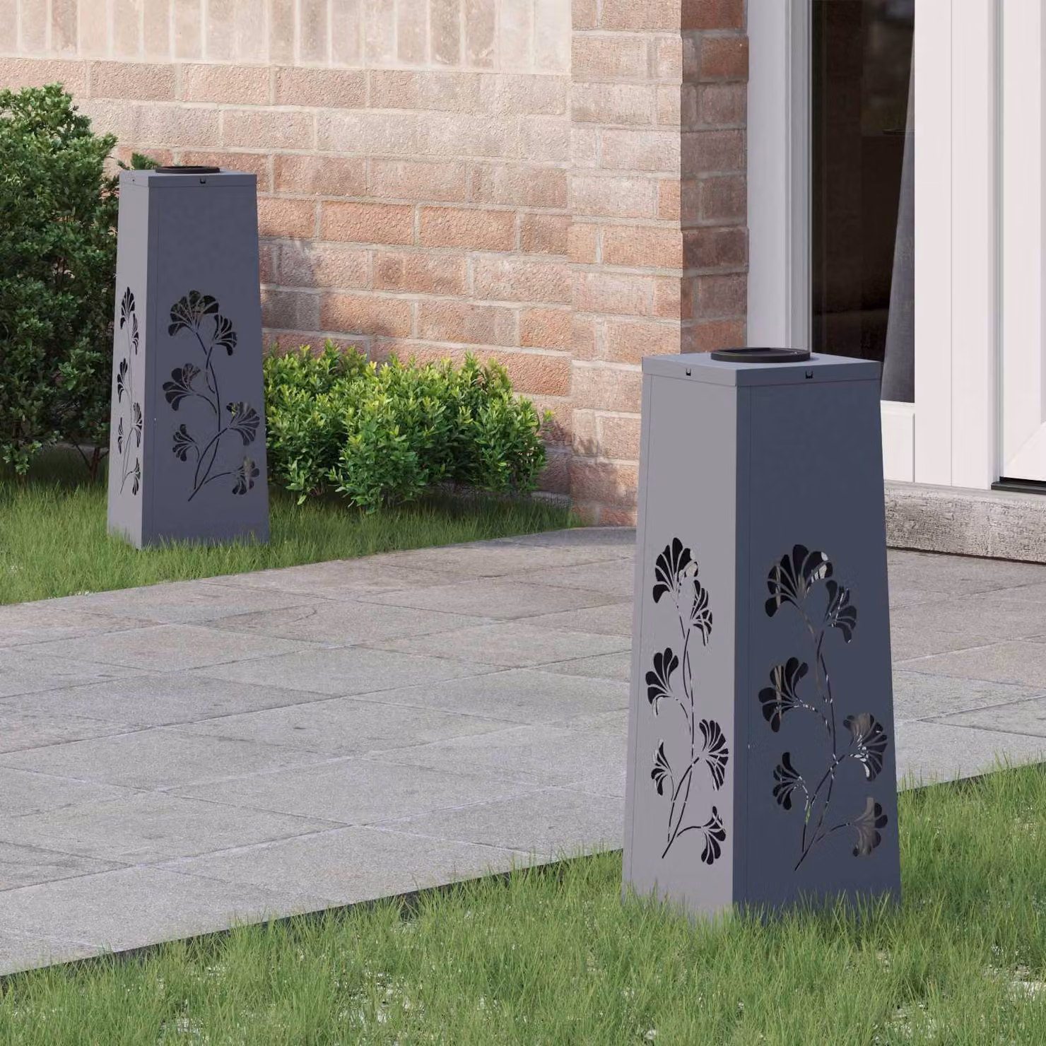 Set di 2 faretti LED solari vidaXL per sentieri e giardino, colore grigio, luce bianco caldo, H x L x P: 50 x 18 x 18 cm