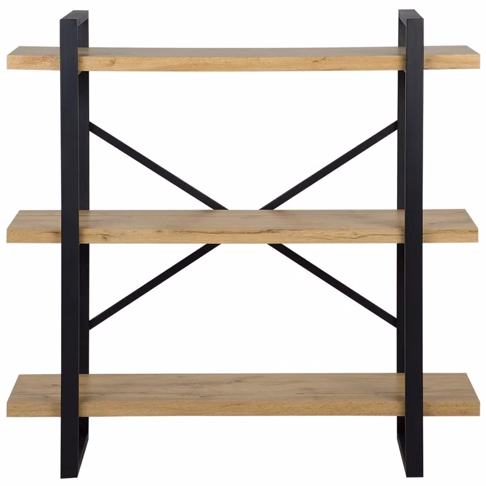 Libreria Beliani in stile industrial con 3 ripiani in legno marrone e struttura in metallo nero, H 111 cm x L 35 cm x P 19 cm – 2