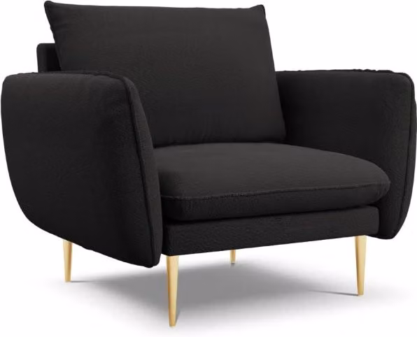 Poltrona Vienna Cosmopolitan Design in bouclé nero con struttura in metallo oro