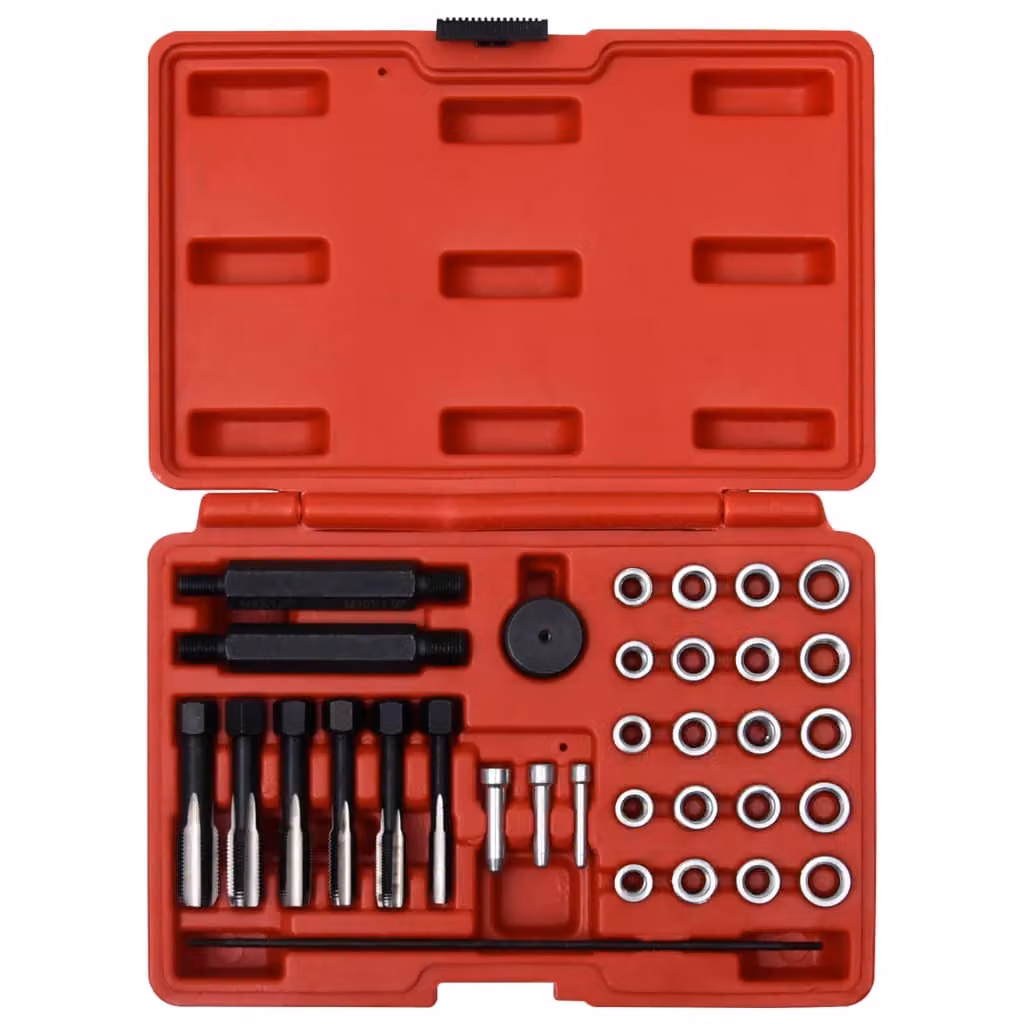 vidaXL Set di attrezzi per la riparazione della filettatura delle candelette da 33 pezzi M8 M10 M12