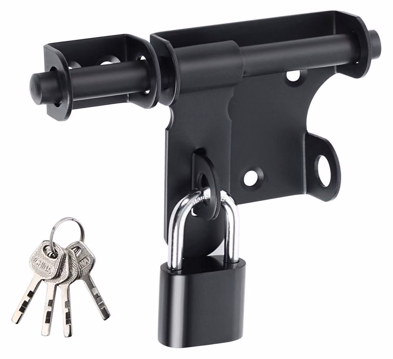 Chiusura a molla con lucchetto, acciaio inossidabile, nera, 120 mm. Bloccabile, adatta per porte, finestre, cancelli