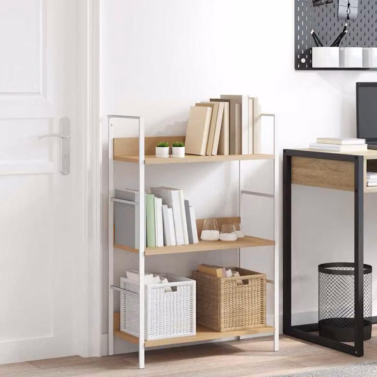 Scaffale per libri vidaXL in stile industriale con 3 ripiani in legno e metallo, L: 60 cm, P: 27,6 cm, H: 90,5 cm