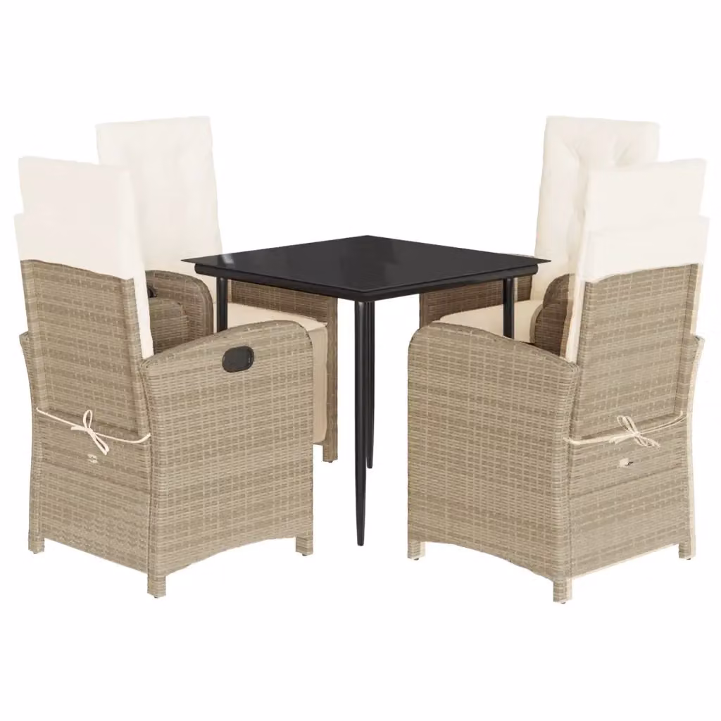 Set da Pranzo da Giardino 5 pz vidaXL in Polyrattan con Cuscini Beige e Tavolo in Vetro – 2