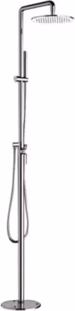 Colonna piscina free-standing Remer con miscelatore acqua calda-fredda in finitura silver e ottone