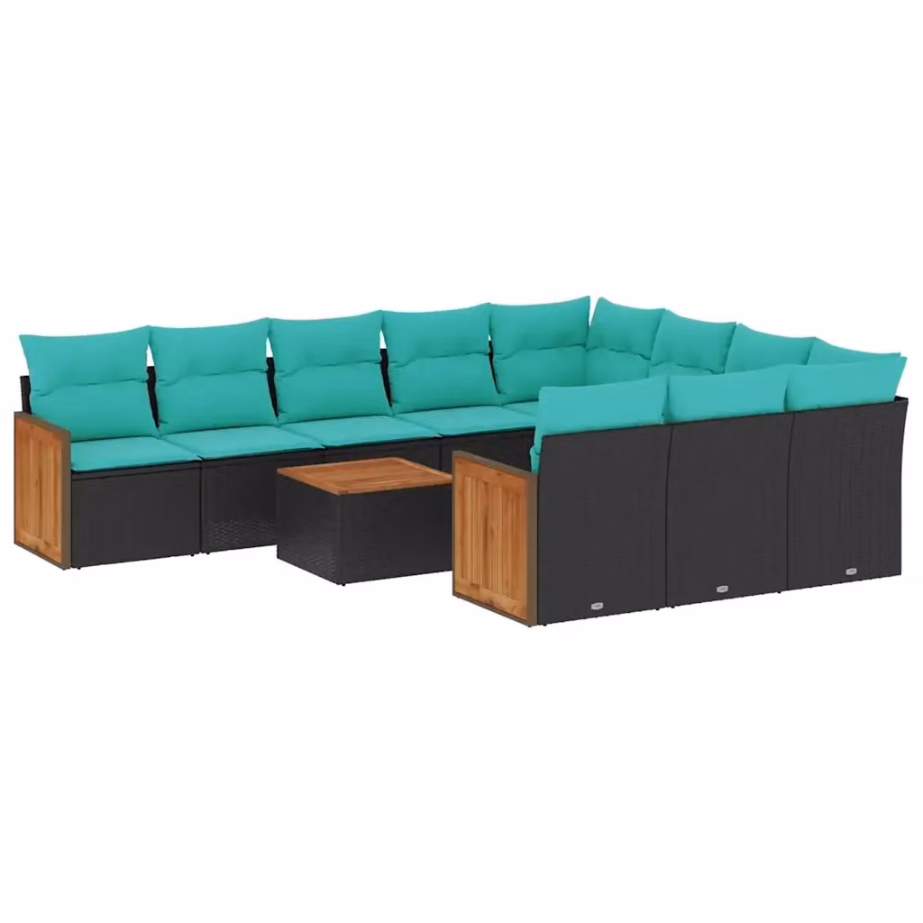 Set da giardino moderno vidaXL in polyrattan composto da 11 pezzi con cuscini e tavolino da esterno a forma di U in colore nero, blu o turchese – 2