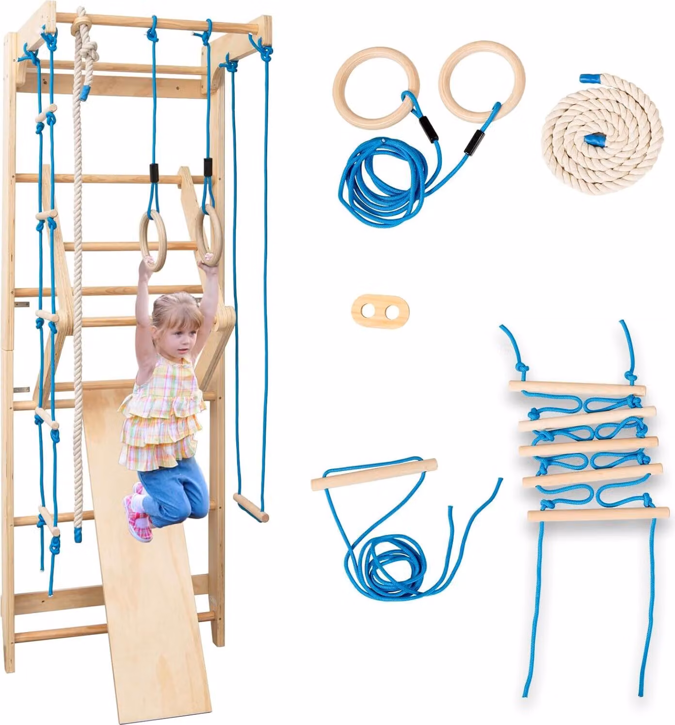Parete di arrampicata in legno COSTWAY con set di gioco, parete di arrampicata per ginnastica con accessori per il montaggio, attrezzatura per la palestra di casa per bambini e adulti