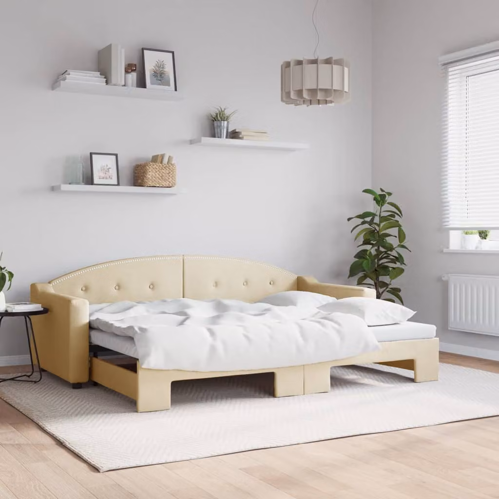 vidaXL Divano Letto con Letto Estraibile in Tessuto Beige per Soggiorno e Camera da Letto