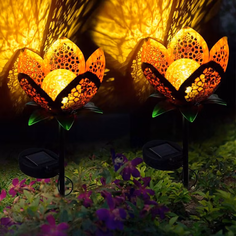 Set di 2 luci solari per giardino, design a forma di fiore, grado di protezione IP44, luce bianco caldo, 40 cm