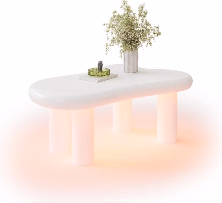 Tavolino a forma di nuvola AIORBER, illuminazione LED a 16 colori, cassetto, moderno, contenitore, 98×65,5×40 cm, bianco