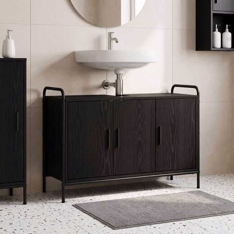 vidaXL Mobile da Bagno Rovere Nero 95 x 34 x 61 cm