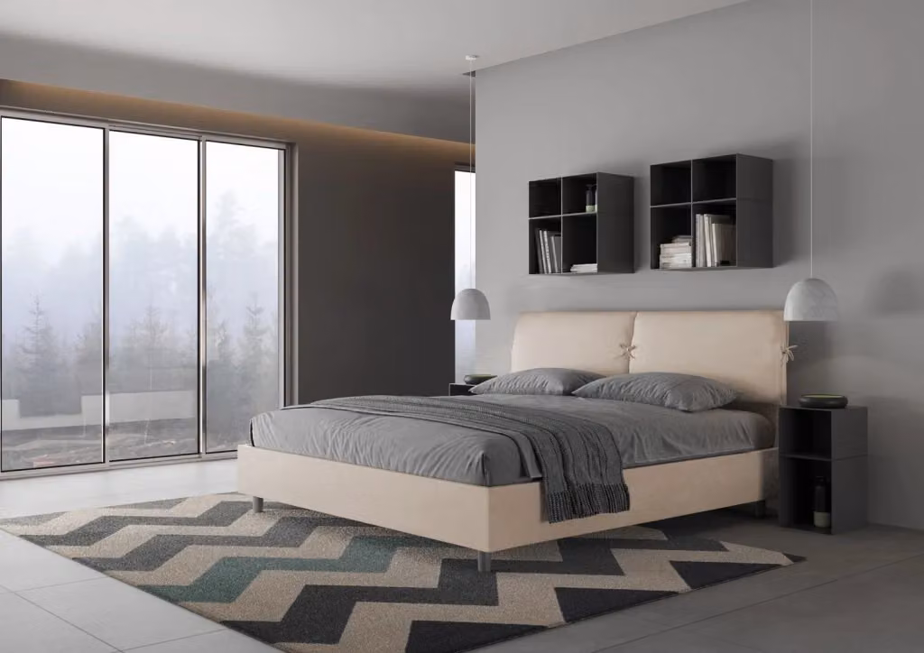 BS COM Letto matrimoniale king size con rete imbottita in microfibra colore sabbia L 180 x P 210 cm – 2