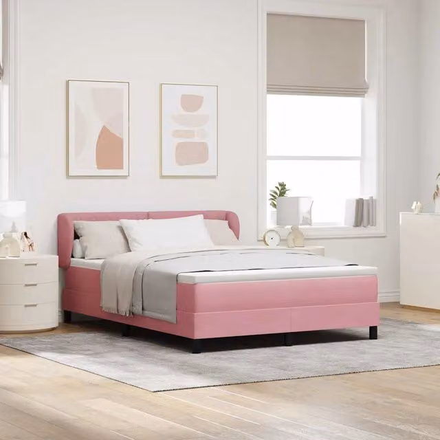 Letto a molle con testiera in velluto rosa vidaXL L/P: 140 x 200 cm – 1
