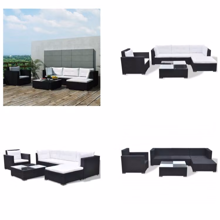 vidaXL 6 pezzi set salotto da giardino con cuscini in poly rattan nero - Set di divani da giardino - Set di divani da giardino - Set di divani da giardino - Set di mobili da giardino