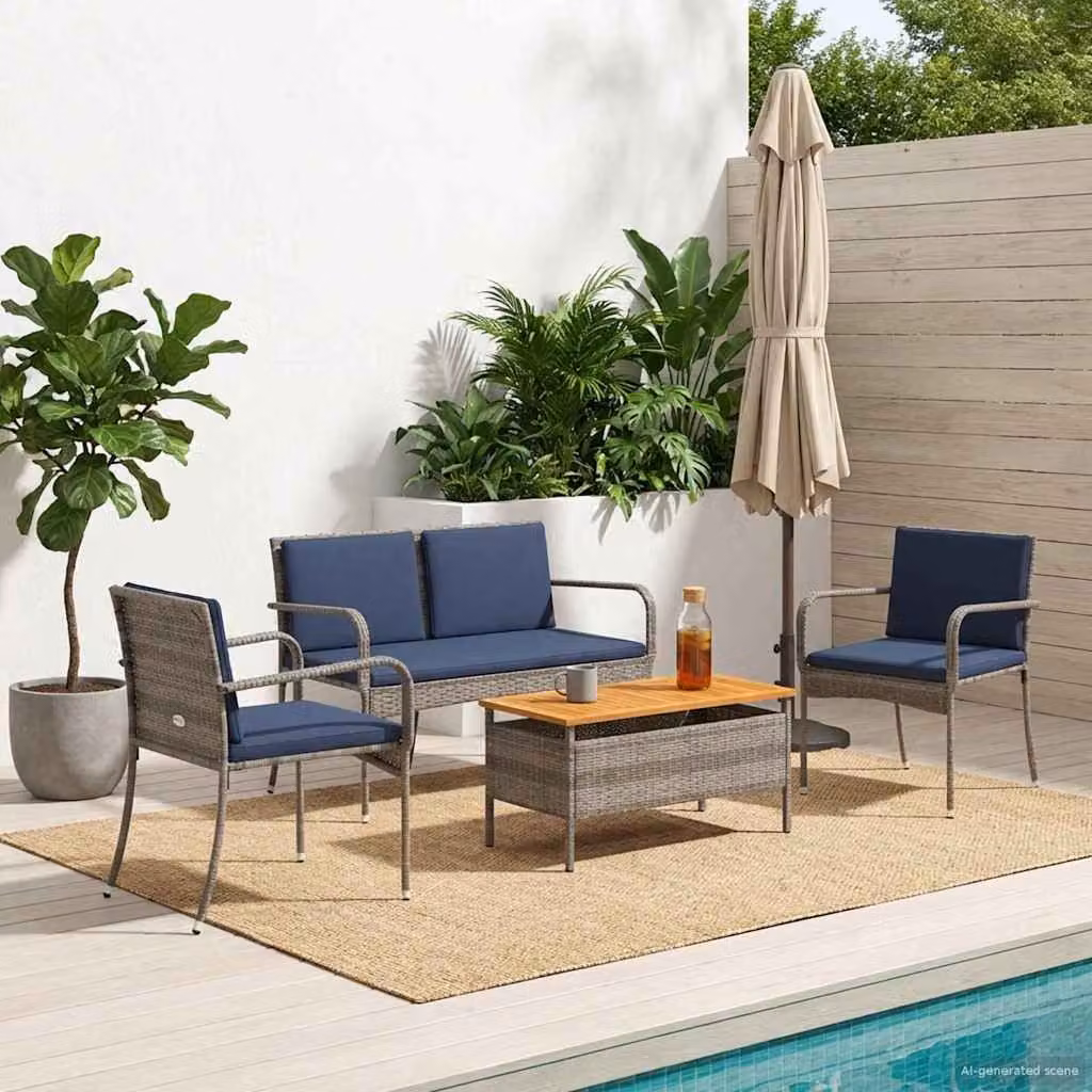 Set da giardino moderno vidaXL in polyrattan e legno di acacia grigio