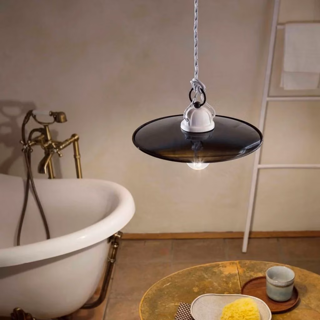 Lampadario a sospensione Industrial Ferroluce in metallo e ceramica Nero Diametro: 25 cm, 1 Luce E27 – 2