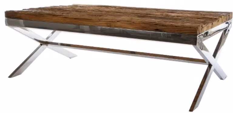 Tavolino Casa Padrino marrone / argento 130 x 80 x h. 45 cm - tavolo da soggiorno con superficie rustica e piano aggiuntivo in vetro