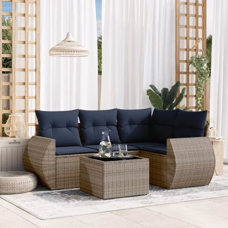 Maison Exclusive - Set di 5 divani da giardino con cuscini, grigio, polyrattan