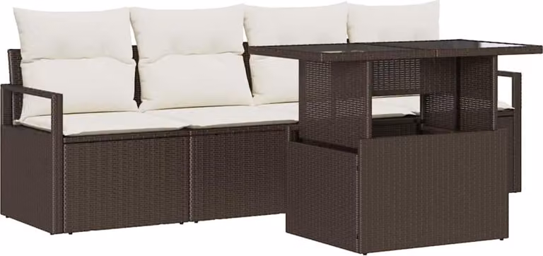 Set Divano da Giardino 5 pcs Marrone Poly Rattan