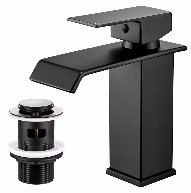 Miscelatori per lavabo con tappo a scomparsa, finitura nera opaca, design quadrato, miscelatore monocomando per bagno