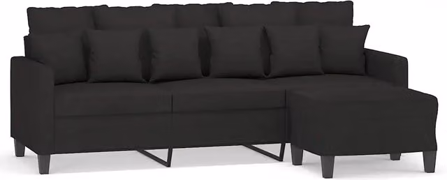 Divano | Divano da soggiorno | Sofa a 3 Posti con Poggiapiedi Nero 180 cm in Tessuto