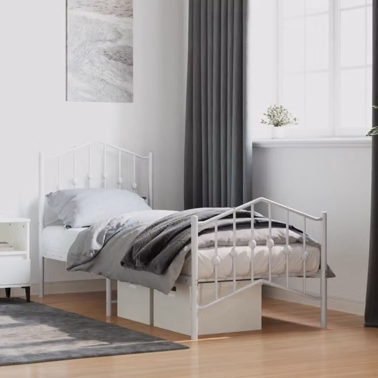 vidaXL Giroletto in metallo con testiera e pediera, Bianco, L 190 x L 80 cm