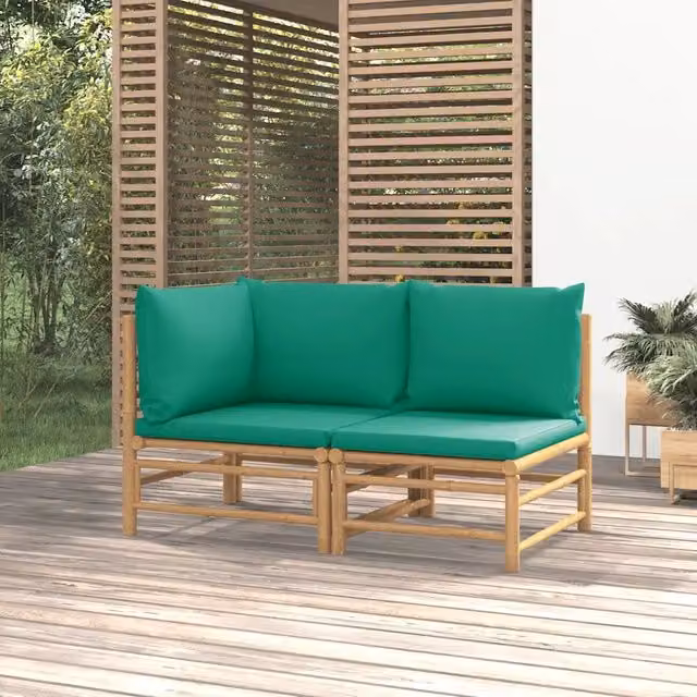 Set Salotto da Giardino Moderno vidaXL in Bambù e Rattan con Cuscini Verdi e Marroni
