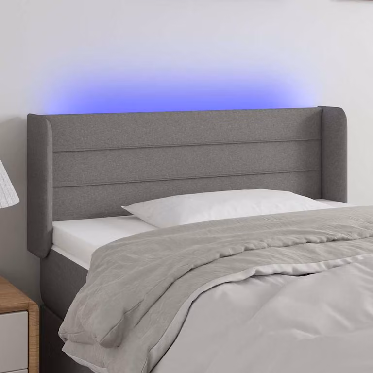 Testiera per letto vidaXL in tessuto grigio con illuminazione LED e porta di ricarica USB, L 103 cm, P 16 cm, H 78-88 cm