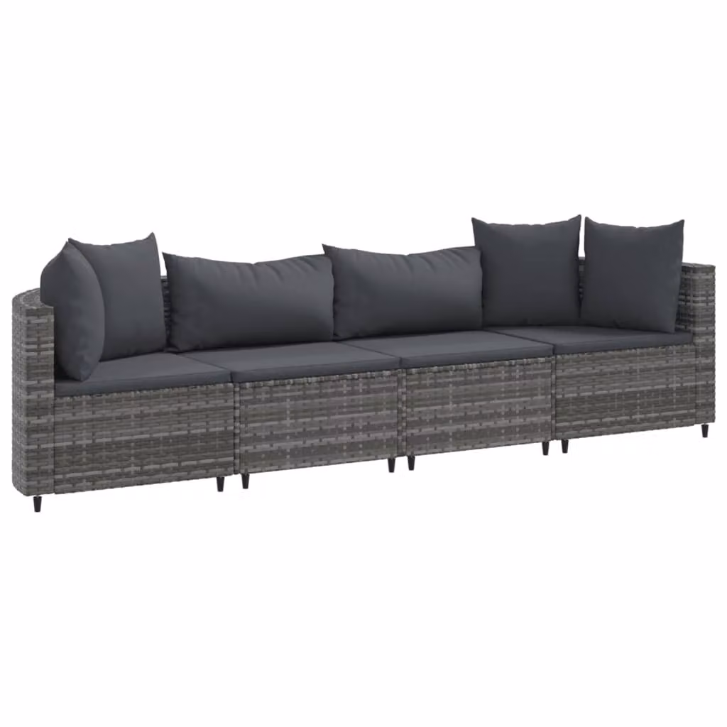 Set Divani da Giardino 4 pz con Cuscini in Polyrattan Grigio