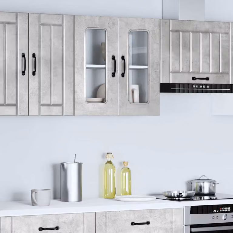 Pensile da cucina moderno vidaXL Kalmar con ante in vetro, Grigio Cemento, L: 60 cm, H: 60 cm, P: 31 cm