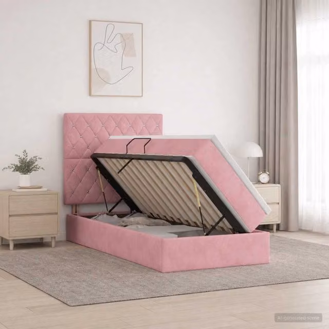 Letto con contenitore e materasso vidaXL in velluto rosa L/P/H: 204 x 128 x 100 cm – 1