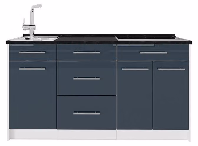 Cucine componibili piccole Vicco Fame-Line Blu scuro lucido/Bianco 150 cm, PL Antracite, Model 65325