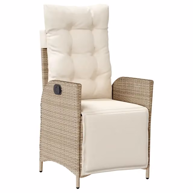 Sedia Reclinabile da Giardino con Poggiapiedi in Polyrattan e Metallo, Colore Beige e Bianco – 1