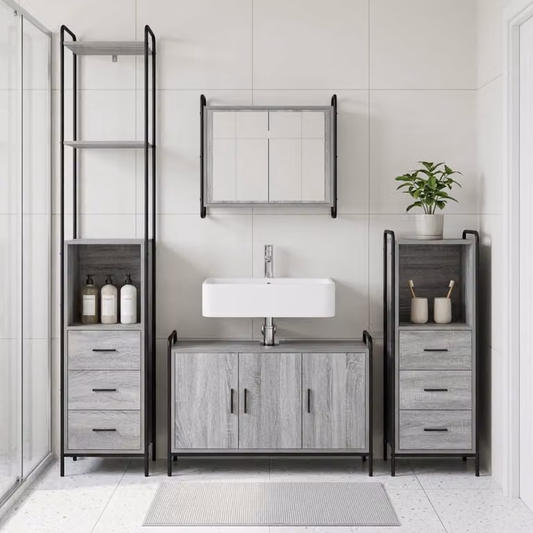 vidaXL Set di Armadi da Bagno 3 pz Sonoma grigio 40 x 36 x 200,5 cm