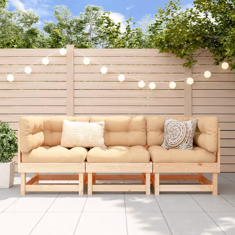vidaXL Set Salotto da Giardino a L in Legno di Pino con Cuscini, Marrone e Beige