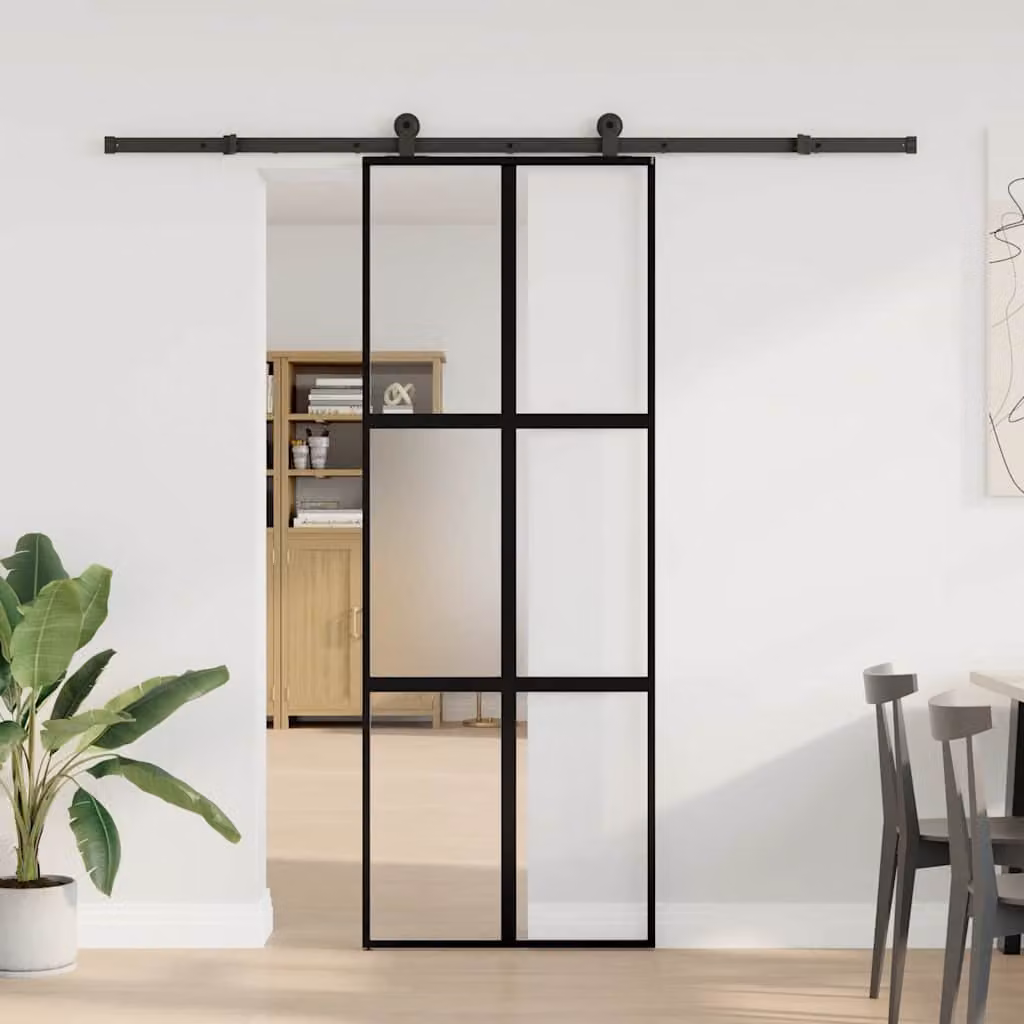vidaXL Porta Scorrevole Ferramenta 76x205 cm Vetro Temperato Alluminio