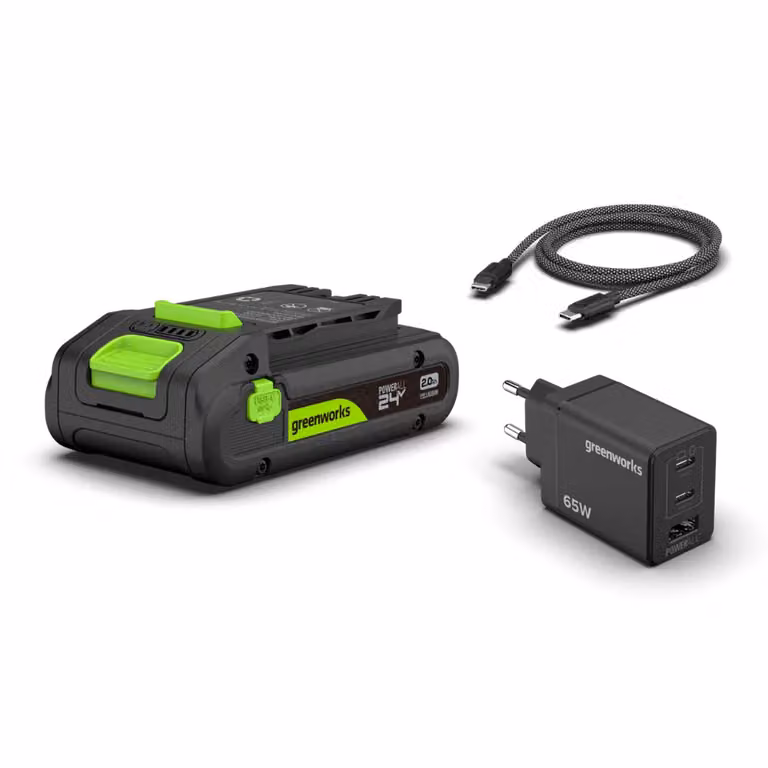 Greenworks POWERALL 24V Starter Kit con Batteria USB-C da 2Ah e Caricatore 65W Nero