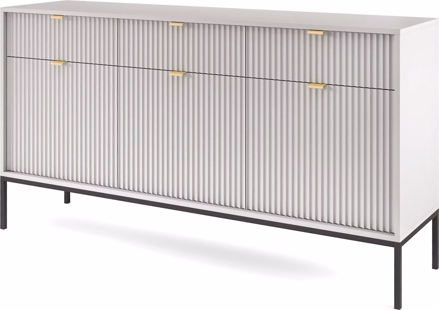 Comodà Masseno STELLARE da 154 cm con 3 cassetti e 3 ante per soggiorno e camera da letto, stile moderno, 154x39x83 cm, grigio/grigio