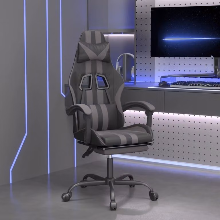 Sedia da gaming – Schienale regolabile – Rivestimento in ecopelle nero e grigio con poggiapiedi
