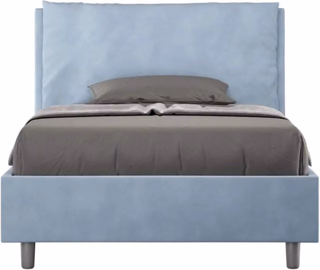 Letto una piazza e mezza senza rete imbottito 130x210 microfibra azzurro Antea Large