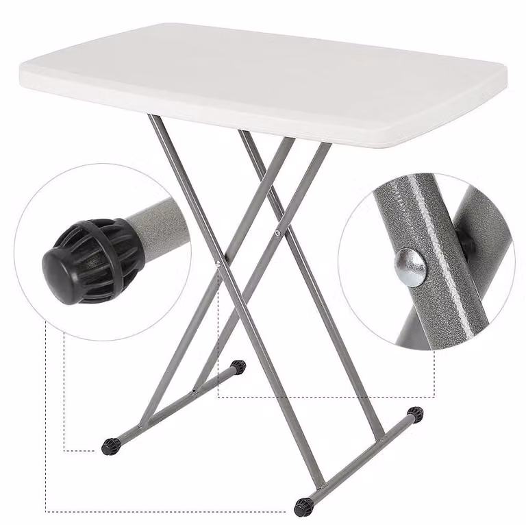 Tavolo da giardino portatile - Tavolo da campeggio - Pieghevole, regolabile in altezza 51/63/74 cm, 76x50 cm, rettangolare, struttura in metallo, per 2 persone - Bianco