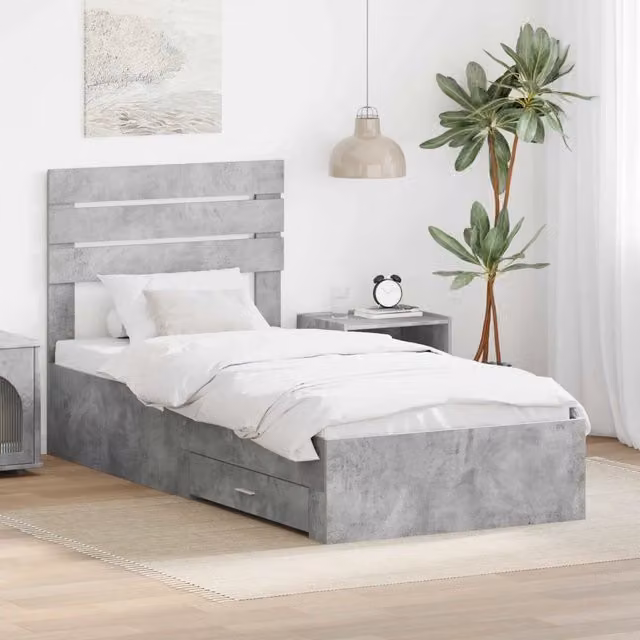 Struttura del letto con cassetto Grigio cemento 90 x 190 cm 3411694
