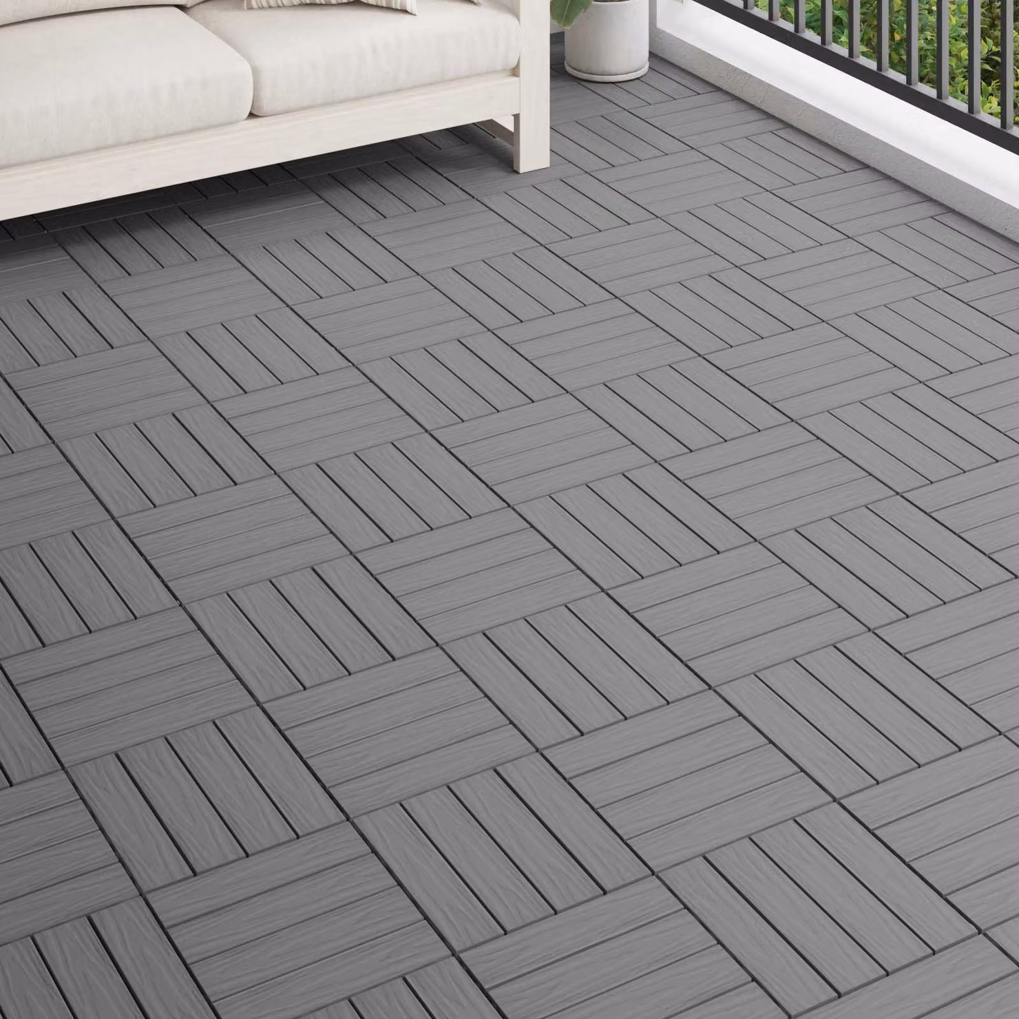 Set di 11 piastrelle per decking vidaXL con design 3D in WPC, colore grigio, 30 x 30 cm