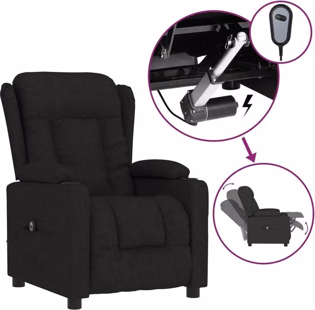 Poltrona | Sedia Relax Elettrica Reclinabile Nera in Tessuto