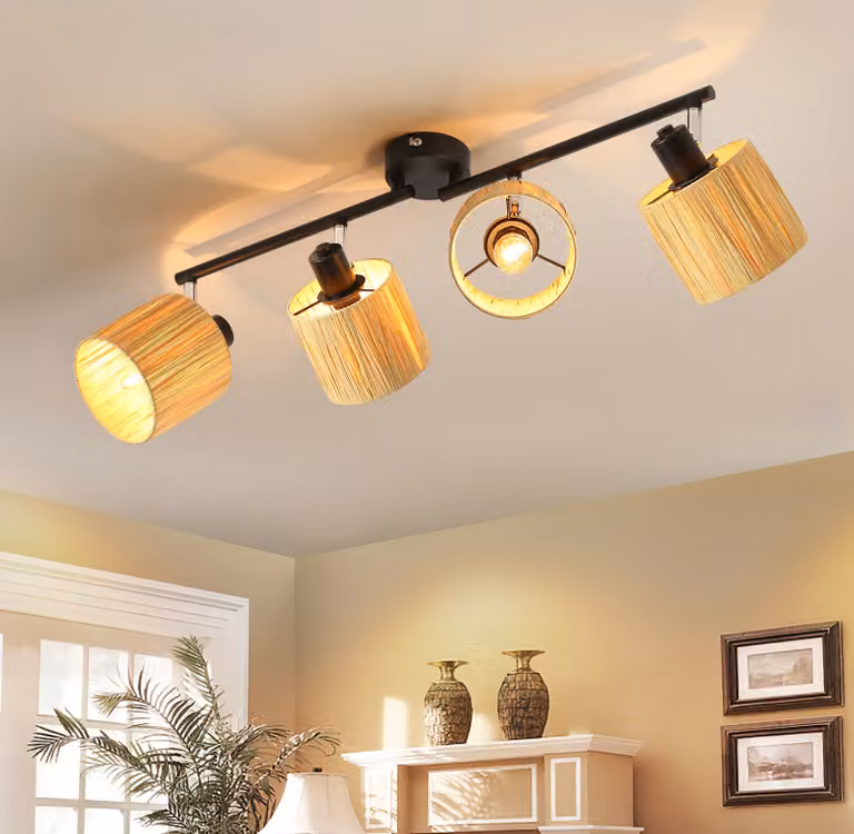 ZMH faretto da soffitto 4 fiamme plafoniera soggiorno soffitto spot vintage faretto interno nero naturale lampada da soffitto E14 carta 350° spot orientabili per corridoio camera da letto (senza lampadina)