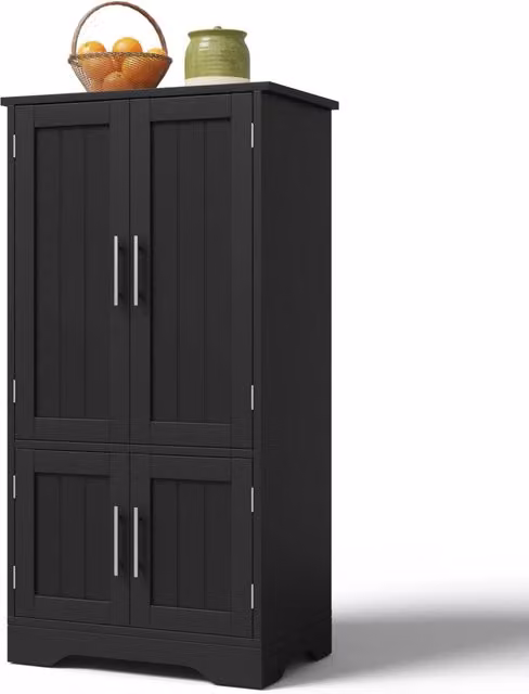 Mobile da cucina nero 120x60x40 cm con LED sensore, 4 ante, ripiani regolabili e vano portaoggetti