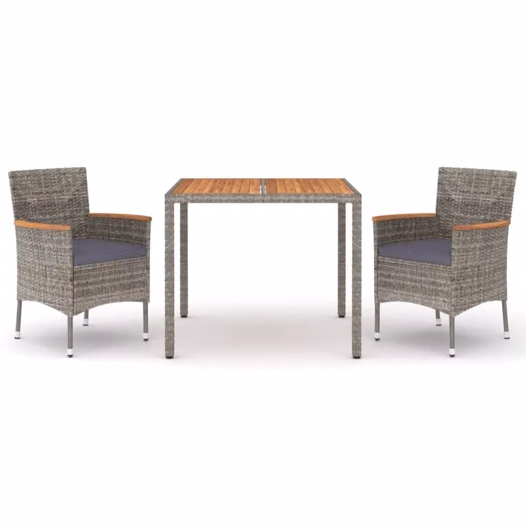 Set da Pranzo da Giardino 3 pz con Cuscini in Polyrattan Grigio