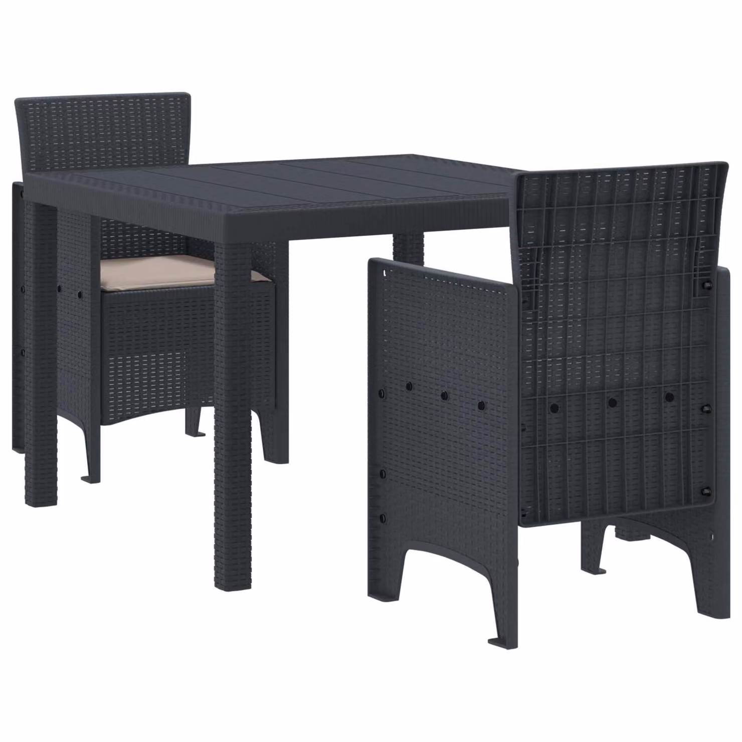 Set da pranzo per giardino e terrazzo vidaXL in polyrattan color antracite, 3 pezzi