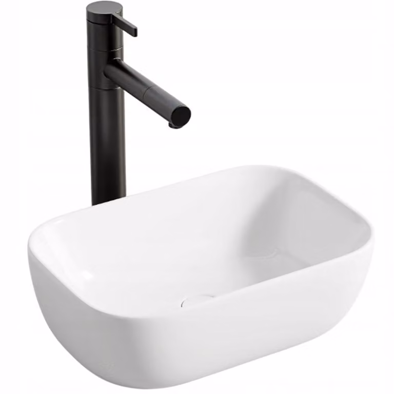 Lavabo in Vetroceramica da appoggio, bianco lucido, ovale, 37 x 25,5 cm