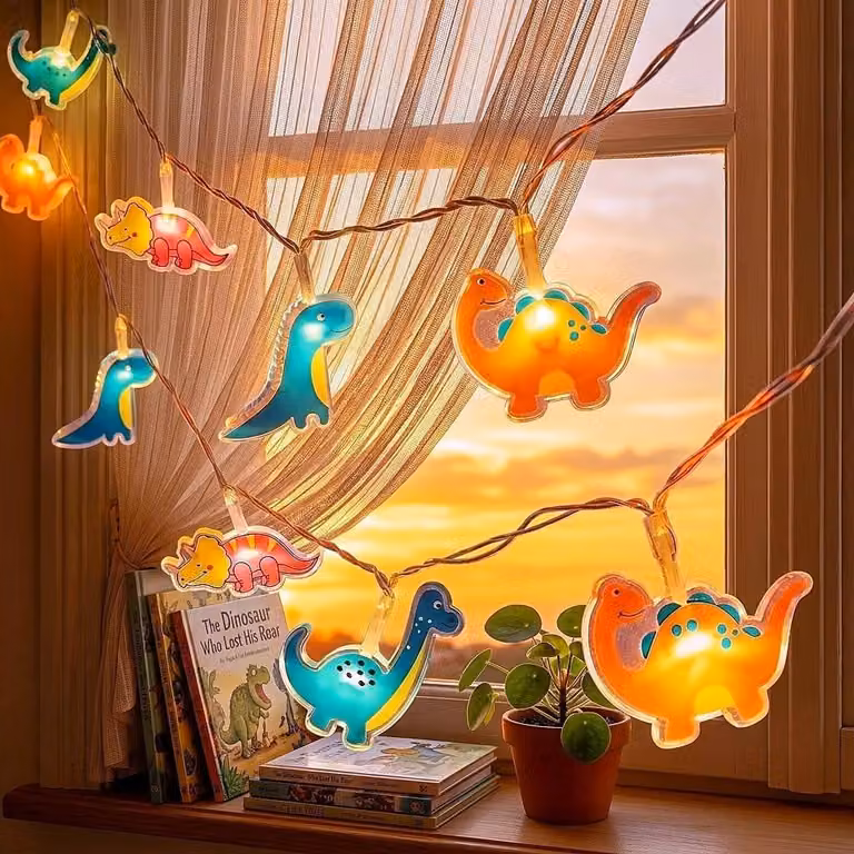 Luci decorative a forma di dinosauro, alte 1,5 metri, con 10 LED a luce bianco caldo, alimentate a batteria